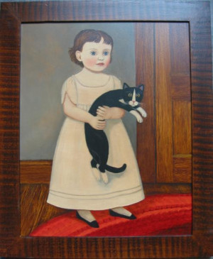 Girl in white with black & white cat by Diane Ulmer Pedersen